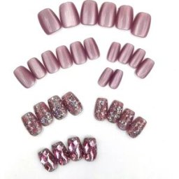 INF Faux ongles violets œil de chat avec accents de strass