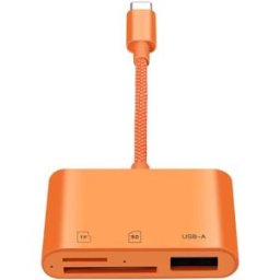 INF Lecteur de cartes Type-C 3-en-1 - Lecture rapide SD/TF/USB, Plug and Play, compatible avec iPad Pro, iPad Air, iPad Mini et Orange