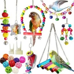 INF Ensemble de jouets pour oiseaux - 19 pièces en bois de pin+métal avec balançoire, échelle et accessoires à mâcher pour