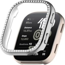 INF Coque de protection compatible avec Amazfit Bip6 (A2435) en PC argenté avec une rangée unique de strass ajourés