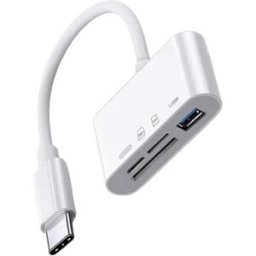 INF Hub adaptateur USB-C 4-en-1 avec SD/TF/USB-A et recharge passante 9V/2A - Lecteur de cartes compact ABS+TPE (Blanc)