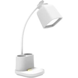 INF Lampe de bureau porte-stylo blanche avec double charge USB, 48 LED 2835, commande tactile, dimmable avec mémoire de