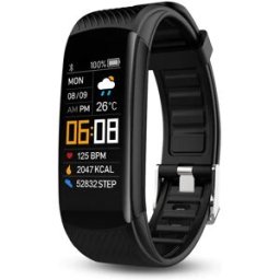 INF Bracelet d'activité avec moniteur de fréquence cardiaque, pouls, oxygène sanguin Le noir