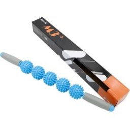 INF Bâton de massage fascia 5 boules pointues - Roller myofascial ergonomique pour dos et taille, PP+acier inoxydable, portable Bleu