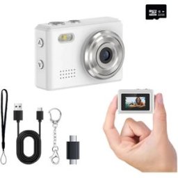 INF Mini caméra numérique 720P avec écran 0.96 pouce, charge Type-C, OTG et kit accessoires Blanc