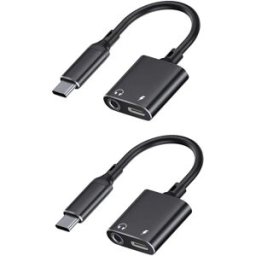 INF Adaptateur Type-C vers 3.5mm avec passthrough de charge USB-C, boîtier alliage d'aluminium, câble TPE+ABS, lot de 2 Le noir