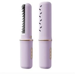 INF Brosse lissante sans fil portable avec écran LCD, USB rechargeable, 3 réglages de chaleur, batterie 18650 Violet