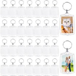 INF Porte‑clés Cadre Photo Arc vierge avec Pompon - Lot de 10, Alliage de zinc + Plastique, Transparent