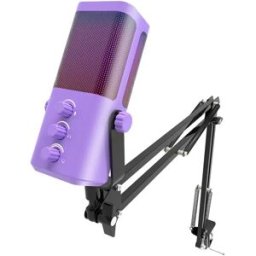 INF Microphone USB gaming avec bras articulé, éclairage RGB, Plug-and-Play pour PC et téléphone, monitoring 3,5mm, Violet