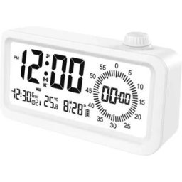 INF Réveil Intelligent Rechargeable avec Écran LCD, Veilleuse et Compte à Rebours Blanc