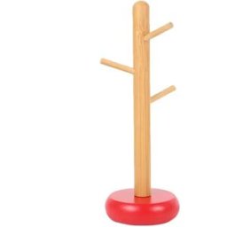 INF Porte-tasses en bambou - Organisateur multi-fonction, Égouttoir et Accroche-clés Rouge