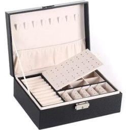 INF Boîte à bijoux - Organisateur de bijoux à double couche avec serrure Le noir