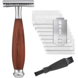 INF Rasoir de Sécurité Manuel Classique en Cuivre avec Manche Texturé Diamant - Rasage de Précision Couleur du bois