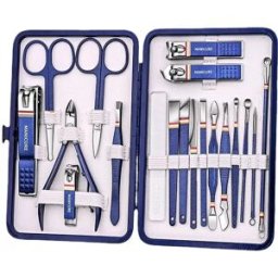 INF Ensemble de Coupe-Ongles 19 Pièces Bleu Marine - Kit de Manucure Professionnel en Acier Inoxydable