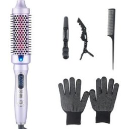 INF Brosse chauffante infrarouge - brosse céramique tourmaline avec écran LCD, verrouillage de température, arrêt automatique, Violet