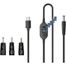 INF Câble USB-C vers DC 5.5x2.5mm 1m avec affichage numérique et tension réglable - PD3.1 140W 6 étapes, adaptateurs K695-3