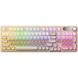 INF Clavier 98 touches tri-mode (filaire + 2.4G + Bluetooth) avec rétroéclairage RGB, touches PBT, montage gasket, molette