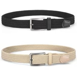 INF Ceinture élastique tressée en toile de 125 cm (lot de 2) avec boucle en alliage de zinc, ceinture ajustable et respirante Kaki + Noir