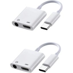 INF Adaptateur Type-C vers 3.5mm avec passthrough de charge USB-C, boîtier alliage d'aluminium, câble TPE+ABS, lot de 2 Blanc