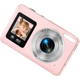 INF Appareil photo numérique à double écran IPS 2.4 inch + 1.3 inch, 4K 30fps, zoom numérique 18x, objectif 5MP AF Rose
