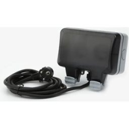 INF Boîtier prise extérieure étanche 2 modules avec cordon 3m - Gris PC+ABS, double prise style allemand avec interrupteurs