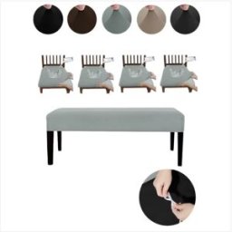 INF Ensemble de housses élastiques en polyester pour banc (4 housses de chaise + 1 housse de banc) - Protection anti-poussière Gris