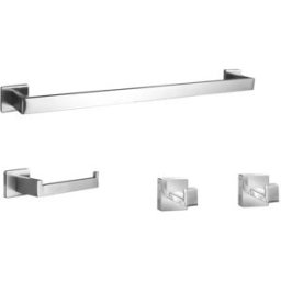 INF Ensemble de supports de salle de bain carrés à percer, 4 pièces, 60 cm, en acier inoxydable Argent