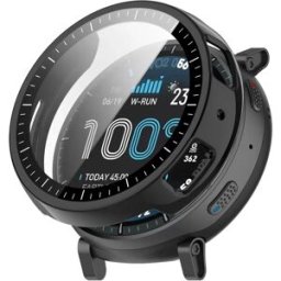 INF Coque de protection intégrée PC + verre trempé compatible avec Huami Amazfit Active Max - Protection écran et cadre Le noir