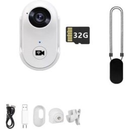 INF Mini caméra d'action magnétique A100+ blanche avec carte 32G - HD 1080p de poche