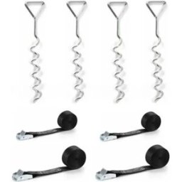 INF Kit d'ancrage pour trampoline – 4 piquets en spirale + 4 sangles d'arrimage pour fixation anti-vent en extérieur