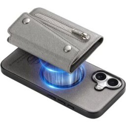 INF Étui portefeuille magnétique en cuir PU gris compatible avec iPhone 17 Pro Max