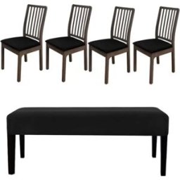 INF Ensemble de housses élastiques en polyester pour banc (4 housses de chaise + 1 housse de banc) - Protection anti-poussière Le noir