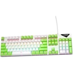 INF Clavier Mécanique Filaire Rétroéclairé Arc-en-ciel Commutateur Bleu Remplaçable à Chaud 104 Touches Blanc+vert