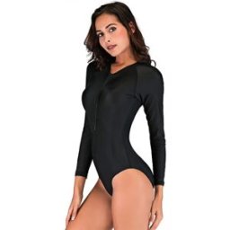 INF Maillot de bain une-pièce rembourré manches longues à zip - Nylon 82% Spandex 18%, séchage rapide et protection solaire L