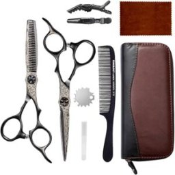 INF Ciseaux de coiffure professionnels 9CR13 en acier inoxydable - Ensemble 8 pièces ergonomique avec motif stylé Le noir