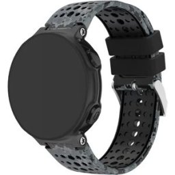 INF Bracelet de montre en silicone camouflage compatible avec Garmin Forerunner 220/230/235/620/630 - Interface 15mm Noir + Camouflage