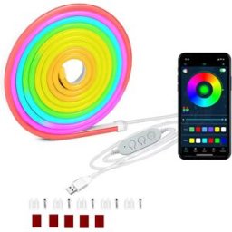 INF Ruban LED Néon USB 3M - 60 LED/M, Contrôle Bluetooth, 3 Touches, avec Clips de Montage