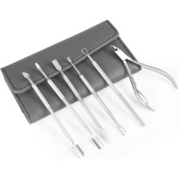 INF Kit de 6 pièces Coupe-ongles en acier inoxydable - Ensemble manucure et pédicure argenté avec étui en cuir noir