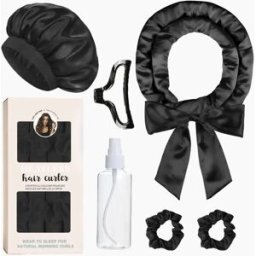 INF Ensemble 6 pièces de bigoudis en satin sans chaleur - Tiges de coiffage nocturnes pour boucles naturelles et lisses Le noir