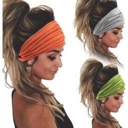 INF Lot de 3 Bandeaux de Sport Élastiques Couleurs Unies - Bandeaux de Yoga Larges pour Femmes orange+gris+vert