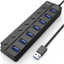 INF Hub USB 3.0 5 Gbit/s 7 ports avec boutons marche/arrêt individuels