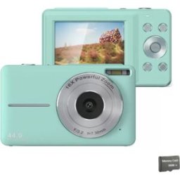 INF Appareil photo numérique 44MP/1080P avec zoom 16X, illumination et carte 32 Go Vert