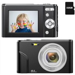 INF Appareil photo numérique 48MP FHD 1080p avec zoom 16x et carte mémoire de 32 Go Le noir