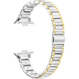 INF Bracelet de montre en acier inoxydable compatible avec Xiaomi Band 8 Pro/9 Pro, Redmi Watch 4/5 - Design à fausses trois argent + or
