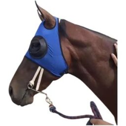 INF Masque Coupe-Vent pour Cheval avec Protection Oculaire en Maille - Équipement Équestre Anti-Sable Bleu