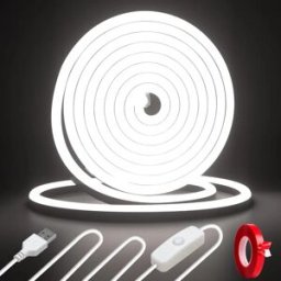 INF Ruban LED néon blanc USB 5V avec variateur sans contact à balayage de main, PVC flexible, IP67 étanche (1/3/5m) 5m