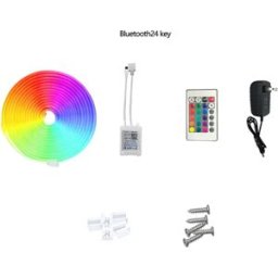INF Ruban lumineux néon RGB de 10 m avec télécommande Bluetooth à 24 touches, prise européenne et clips de montage