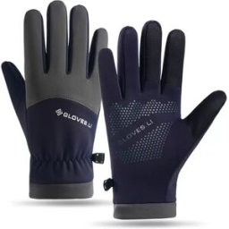 INF Gants d'hiver tactiles coupe-vent doublés en polaire pour sports de plein air Noir + Bleu