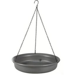 INF Bain d'oiseaux suspendu avec mangeoire - Fer et plastique, fonction de bain automatique pour jardin et patio Gris
