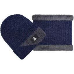 INF Ensemble Bonnet et Écharpe Hiver Chenille - Protection Coupe-Vent Épaissie Bleu foncé